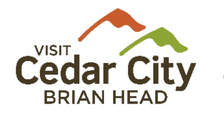 Logo: “VISIT Cedar City” with orange and green mountains above “BRIAN HEAD.”